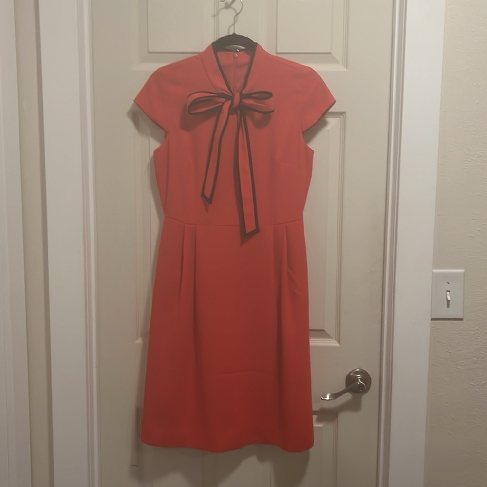 Red J. Crew cap sleeve dress with blue piping